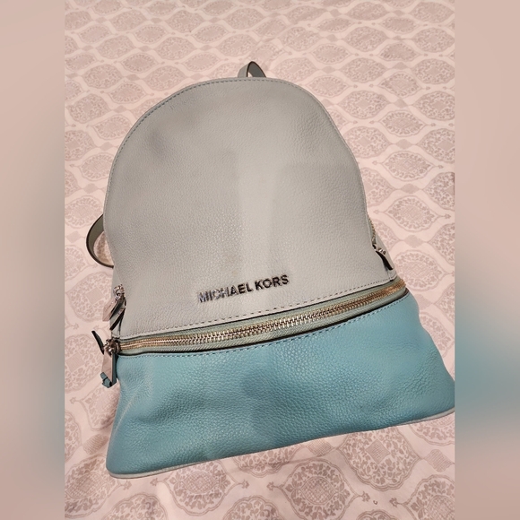 MICHAEL KORS Leather Celadon Azure Rhea Zip Travel Backpack -Medium - Picture 4 of 12